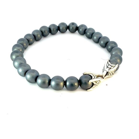 David Yurman Hematite Prayer Beads Bracelet 8" 8 mm Sterling Silver Estate DY612 - Picture 4 of 7